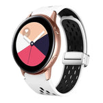 สายรัดนาฬิกาซิลิโคนพับหัวเข็มขัดแม่เหล็กสีเงินสองสี สำหรับ Samsung Galaxy Watch 3 41 มม., สำหรับ Samsung Galaxy Watch Active, สำหรับ Samsung Galaxy Watch 42 มม., สำหรับ Samsung Gear S2 Classic
