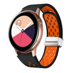 สายรัดนาฬิกาซิลิโคนพับหัวเข็มขัดแม่เหล็กสีเงินสองสี สำหรับ Samsung Galaxy Watch 3 41 มม., สำหรับ Samsung Galaxy Watch Active, สำหรับ Samsung Galaxy Watch 42 มม., สำหรับ Samsung Gear S2 Classic