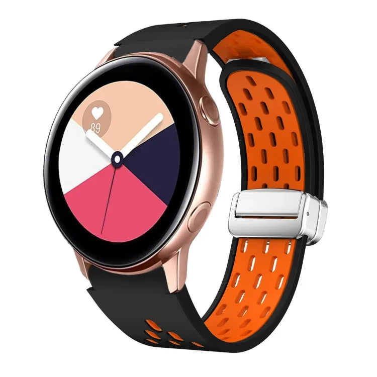 สายรัดนาฬิกาซิลิโคนพับหัวเข็มขัดแม่เหล็กสีเงินสองสี สำหรับ Samsung Galaxy Watch 3 41 มม., สำหรับ Samsung Galaxy Watch Active, สำหรับ Samsung Galaxy Watch 42 มม., สำหรับ Samsung Gear S2 Classic