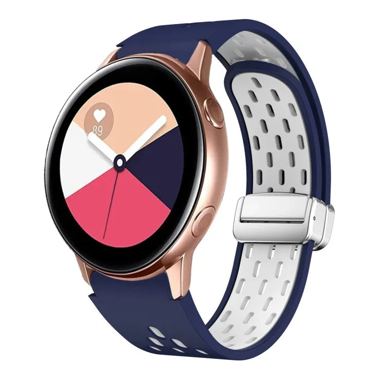 สายรัดนาฬิกาซิลิโคนพับหัวเข็มขัดแม่เหล็กสีเงินสองสี สำหรับ Samsung Galaxy Watch 3 41 มม., สำหรับ Samsung Galaxy Watch Active, สำหรับ Samsung Galaxy Watch 42 มม., สำหรับ Samsung Gear S2 Classic