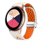 สายรัดนาฬิกาซิลิโคนพับหัวเข็มขัดแม่เหล็กสีเงินสองสี สำหรับ Samsung Galaxy Watch 3 41 มม., สำหรับ Samsung Galaxy Watch Active, สำหรับ Samsung Galaxy Watch 42 มม., สำหรับ Samsung Gear S2 Classic