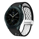 สายรัดนาฬิกาซิลิโคนพับหัวเข็มขัดแม่เหล็กสีเงินสองสี สำหรับ Samsung Galaxy Watch 3 41 มม., สำหรับ Samsung Galaxy Watch Active, สำหรับ Samsung Galaxy Watch 42 มม., สำหรับ Samsung Gear S2 Classic