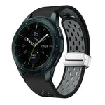 สายรัดนาฬิกาซิลิโคนพับหัวเข็มขัดแม่เหล็กสีเงินสองสี สำหรับ Samsung Galaxy Watch 3 41 มม., สำหรับ Samsung Galaxy Watch Active, สำหรับ Samsung Galaxy Watch 42 มม., สำหรับ Samsung Gear S2 Classic