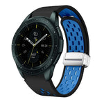 สายรัดนาฬิกาซิลิโคนพับหัวเข็มขัดแม่เหล็กสีเงินสองสี สำหรับ Samsung Galaxy Watch 3 41 มม., สำหรับ Samsung Galaxy Watch Active, สำหรับ Samsung Galaxy Watch 42 มม., สำหรับ Samsung Gear S2 Classic