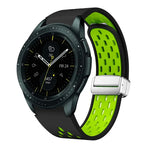 สายรัดนาฬิกาซิลิโคนพับหัวเข็มขัดแม่เหล็กสีเงินสองสี สำหรับ Samsung Galaxy Watch 3 41 มม., สำหรับ Samsung Galaxy Watch Active, สำหรับ Samsung Galaxy Watch 42 มม., สำหรับ Samsung Gear S2 Classic