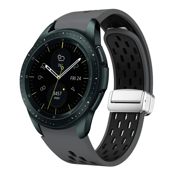 สายรัดนาฬิกาซิลิโคนพับหัวเข็มขัดแม่เหล็กสีเงินสองสี สำหรับ Samsung Galaxy Watch 3 41 มม., สำหรับ Samsung Galaxy Watch Active, สำหรับ Samsung Galaxy Watch 42 มม., สำหรับ Samsung Gear S2 Classic