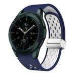 สายรัดนาฬิกาซิลิโคนพับหัวเข็มขัดแม่เหล็กสีเงินสองสี สำหรับ Samsung Galaxy Watch 3 41 มม., สำหรับ Samsung Galaxy Watch Active, สำหรับ Samsung Galaxy Watch 42 มม., สำหรับ Samsung Gear S2 Classic