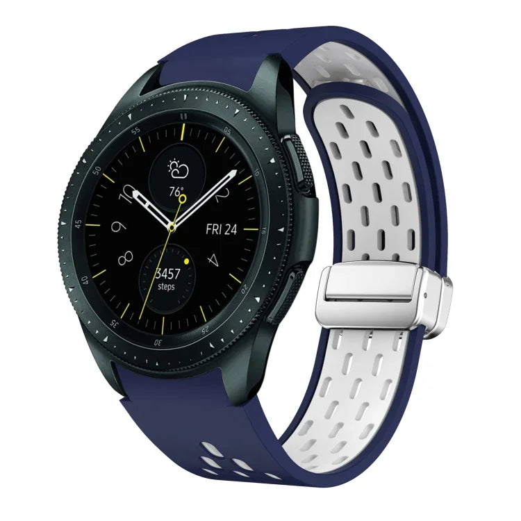 สายรัดนาฬิกาซิลิโคนพับหัวเข็มขัดแม่เหล็กสีเงินสองสี สำหรับ Samsung Galaxy Watch 3 41 มม., สำหรับ Samsung Galaxy Watch Active, สำหรับ Samsung Galaxy Watch 42 มม., สำหรับ Samsung Gear S2 Classic