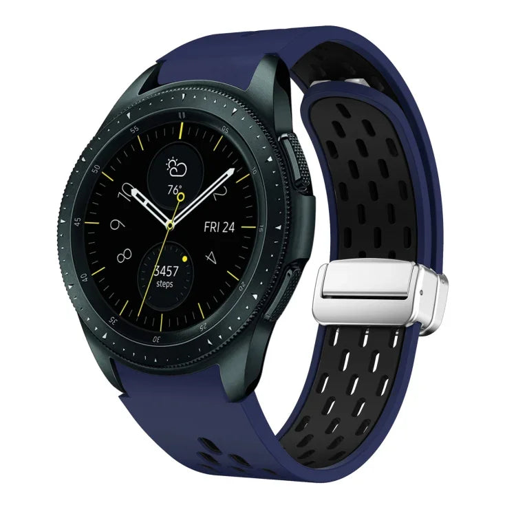 สายรัดนาฬิกาซิลิโคนพับหัวเข็มขัดแม่เหล็กสีเงินสองสี สำหรับ Samsung Galaxy Watch 3 41 มม., สำหรับ Samsung Galaxy Watch Active, สำหรับ Samsung Galaxy Watch 42 มม., สำหรับ Samsung Gear S2 Classic