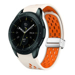 สายรัดนาฬิกาซิลิโคนพับหัวเข็มขัดแม่เหล็กสีเงินสองสี สำหรับ Samsung Galaxy Watch 3 41 มม., สำหรับ Samsung Galaxy Watch Active, สำหรับ Samsung Galaxy Watch 42 มม., สำหรับ Samsung Gear S2 Classic