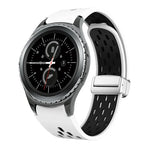 สายรัดนาฬิกาซิลิโคนพับหัวเข็มขัดแม่เหล็กสีเงินสองสี สำหรับ Samsung Galaxy Watch 3 41 มม., สำหรับ Samsung Galaxy Watch Active, สำหรับ Samsung Galaxy Watch 42 มม., สำหรับ Samsung Gear S2 Classic