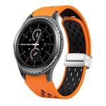 สายรัดนาฬิกาซิลิโคนพับหัวเข็มขัดแม่เหล็กสีเงินสองสี สำหรับ Samsung Galaxy Watch 3 41 มม., สำหรับ Samsung Galaxy Watch Active, สำหรับ Samsung Galaxy Watch 42 มม., สำหรับ Samsung Gear S2 Classic