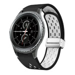 สายรัดนาฬิกาซิลิโคนพับหัวเข็มขัดแม่เหล็กสีเงินสองสี สำหรับ Samsung Galaxy Watch 3 41 มม., สำหรับ Samsung Galaxy Watch Active, สำหรับ Samsung Galaxy Watch 42 มม., สำหรับ Samsung Gear S2 Classic