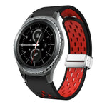 สายรัดนาฬิกาซิลิโคนพับหัวเข็มขัดแม่เหล็กสีเงินสองสี สำหรับ Samsung Galaxy Watch 3 41 มม., สำหรับ Samsung Galaxy Watch Active, สำหรับ Samsung Galaxy Watch 42 มม., สำหรับ Samsung Gear S2 Classic
