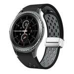 สายรัดนาฬิกาซิลิโคนพับหัวเข็มขัดแม่เหล็กสีเงินสองสี สำหรับ Samsung Galaxy Watch 3 41 มม., สำหรับ Samsung Galaxy Watch Active, สำหรับ Samsung Galaxy Watch 42 มม., สำหรับ Samsung Gear S2 Classic