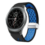 สายรัดนาฬิกาซิลิโคนพับหัวเข็มขัดแม่เหล็กสีเงินสองสี สำหรับ Samsung Galaxy Watch 3 41 มม., สำหรับ Samsung Galaxy Watch Active, สำหรับ Samsung Galaxy Watch 42 มม., สำหรับ Samsung Gear S2 Classic