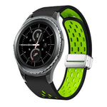สายรัดนาฬิกาซิลิโคนพับหัวเข็มขัดแม่เหล็กสีเงินสองสี สำหรับ Samsung Galaxy Watch 3 41 มม., สำหรับ Samsung Galaxy Watch Active, สำหรับ Samsung Galaxy Watch 42 มม., สำหรับ Samsung Gear S2 Classic