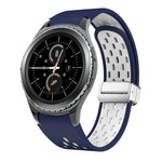 สายรัดนาฬิกาซิลิโคนพับหัวเข็มขัดแม่เหล็กสีเงินสองสี สำหรับ Samsung Galaxy Watch 3 41 มม., สำหรับ Samsung Galaxy Watch Active, สำหรับ Samsung Galaxy Watch 42 มม., สำหรับ Samsung Gear S2 Classic