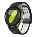 สายซิลิโคนพับแม่เหล็กสองสีพร้อมหัวเข็มขัดสีดำ สำหรับ Samsung Galaxy Watch 7 40 / 44มม., สำหรับ Samsung Galaxy Watch 5 40 / 44มม., สำหรับ Samsung Galaxy Watch 4 40 / 44มม., สำหรับ Samsung Galaxy Watch 4 Classic 42 / 46มม.