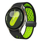 สายซิลิโคนพับแม่เหล็กสองสีพร้อมหัวเข็มขัดสีดำ สำหรับ Samsung Galaxy Watch 7 40 / 44มม., สำหรับ Samsung Galaxy Watch 5 40 / 44มม., สำหรับ Samsung Galaxy Watch 4 40 / 44มม., สำหรับ Samsung Galaxy Watch 4 Classic 42 / 46มม.