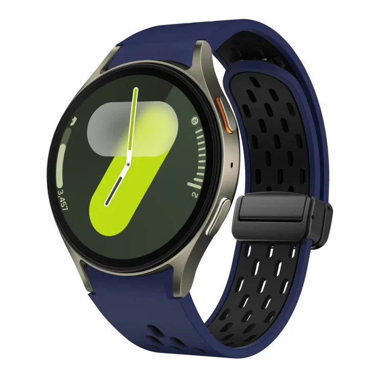 สายซิลิโคนพับแม่เหล็กสองสีพร้อมหัวเข็มขัดสีดำ สำหรับ Samsung Galaxy Watch 7 40 / 44มม., สำหรับ Samsung Galaxy Watch 5 40 / 44มม., สำหรับ Samsung Galaxy Watch 4 40 / 44มม., สำหรับ Samsung Galaxy Watch 4 Classic 42 / 46มม.
