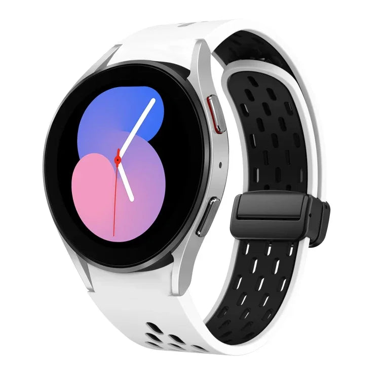 สายซิลิโคนพับแม่เหล็กสองสีพร้อมหัวเข็มขัดสีดำ สำหรับ Samsung Galaxy Watch 7 40 / 44มม., สำหรับ Samsung Galaxy Watch 5 40 / 44มม., สำหรับ Samsung Galaxy Watch 4 40 / 44มม., สำหรับ Samsung Galaxy Watch 4 Classic 42 / 46มม.