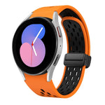 สายซิลิโคนพับแม่เหล็กสองสีพร้อมหัวเข็มขัดสีดำ สำหรับ Samsung Galaxy Watch 7 40 / 44มม., สำหรับ Samsung Galaxy Watch 5 40 / 44มม., สำหรับ Samsung Galaxy Watch 4 40 / 44มม., สำหรับ Samsung Galaxy Watch 4 Classic 42 / 46มม.