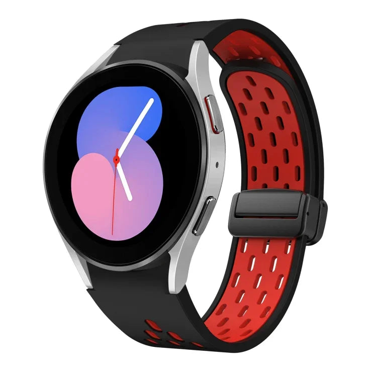 สายซิลิโคนพับแม่เหล็กสองสีพร้อมหัวเข็มขัดสีดำ สำหรับ Samsung Galaxy Watch 7 40 / 44มม., สำหรับ Samsung Galaxy Watch 5 40 / 44มม., สำหรับ Samsung Galaxy Watch 4 40 / 44มม., สำหรับ Samsung Galaxy Watch 4 Classic 42 / 46มม.