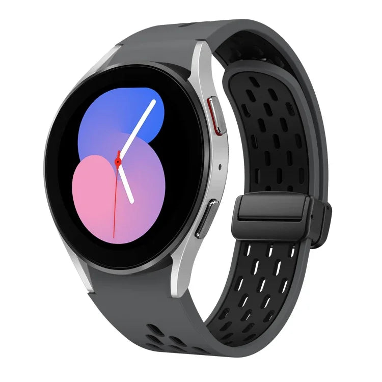 สายซิลิโคนพับแม่เหล็กสองสีพร้อมหัวเข็มขัดสีดำ สำหรับ Samsung Galaxy Watch 7 40 / 44มม., สำหรับ Samsung Galaxy Watch 5 40 / 44มม., สำหรับ Samsung Galaxy Watch 4 40 / 44มม., สำหรับ Samsung Galaxy Watch 4 Classic 42 / 46มม.