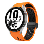 สายซิลิโคนพับแม่เหล็กสองสีพร้อมหัวเข็มขัดสีดำ สำหรับ Samsung Galaxy Watch 7 40 / 44มม., สำหรับ Samsung Galaxy Watch 5 40 / 44มม., สำหรับ Samsung Galaxy Watch 4 40 / 44มม., สำหรับ Samsung Galaxy Watch 4 Classic 42 / 46มม.