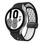 สายซิลิโคนพับแม่เหล็กสองสีพร้อมหัวเข็มขัดสีดำ สำหรับ Samsung Galaxy Watch 7 40 / 44มม., สำหรับ Samsung Galaxy Watch 5 40 / 44มม., สำหรับ Samsung Galaxy Watch 4 40 / 44มม., สำหรับ Samsung Galaxy Watch 4 Classic 42 / 46มม.