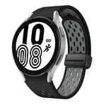สายซิลิโคนพับแม่เหล็กสองสีพร้อมหัวเข็มขัดสีดำ สำหรับ Samsung Galaxy Watch 7 40 / 44มม., สำหรับ Samsung Galaxy Watch 5 40 / 44มม., สำหรับ Samsung Galaxy Watch 4 40 / 44มม., สำหรับ Samsung Galaxy Watch 4 Classic 42 / 46มม.