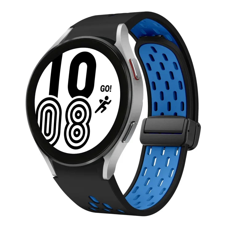 สายซิลิโคนพับแม่เหล็กสองสีพร้อมหัวเข็มขัดสีดำ สำหรับ Samsung Galaxy Watch 7 40 / 44มม., สำหรับ Samsung Galaxy Watch 5 40 / 44มม., สำหรับ Samsung Galaxy Watch 4 40 / 44มม., สำหรับ Samsung Galaxy Watch 4 Classic 42 / 46มม.