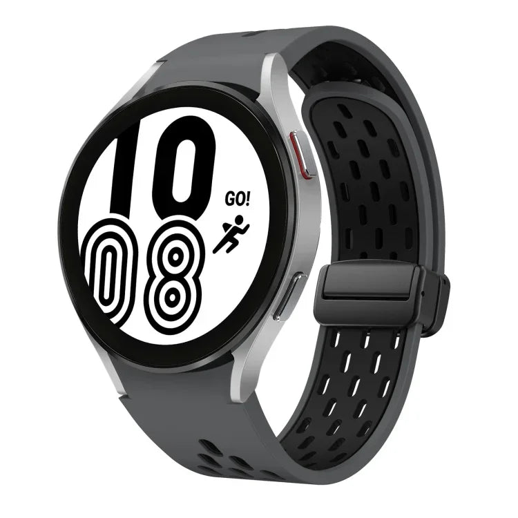 สายซิลิโคนพับแม่เหล็กสองสีพร้อมหัวเข็มขัดสีดำ สำหรับ Samsung Galaxy Watch 7 40 / 44มม., สำหรับ Samsung Galaxy Watch 5 40 / 44มม., สำหรับ Samsung Galaxy Watch 4 40 / 44มม., สำหรับ Samsung Galaxy Watch 4 Classic 42 / 46มม.