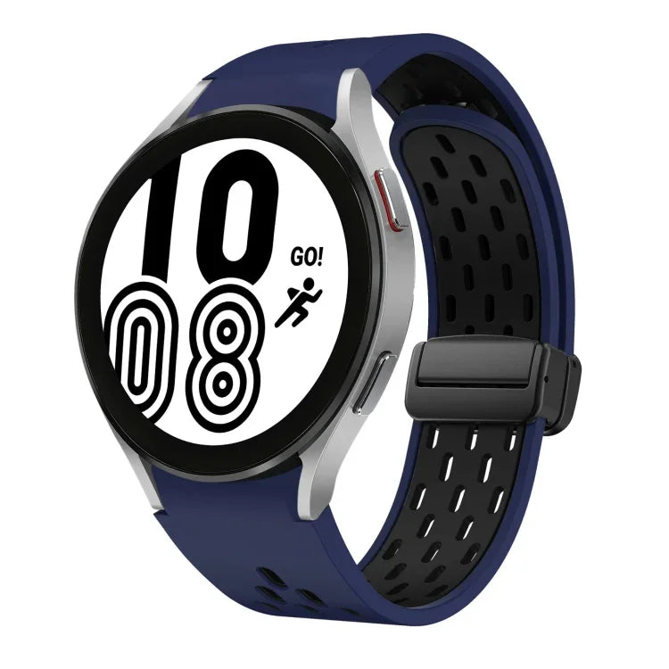 สายซิลิโคนพับแม่เหล็กสองสีพร้อมหัวเข็มขัดสีดำ สำหรับ Samsung Galaxy Watch 7 40 / 44มม., สำหรับ Samsung Galaxy Watch 5 40 / 44มม., สำหรับ Samsung Galaxy Watch 4 40 / 44มม., สำหรับ Samsung Galaxy Watch 4 Classic 42 / 46มม.