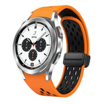 สายซิลิโคนพับแม่เหล็กสองสีพร้อมหัวเข็มขัดสีดำ สำหรับ Samsung Galaxy Watch 7 40 / 44มม., สำหรับ Samsung Galaxy Watch 5 40 / 44มม., สำหรับ Samsung Galaxy Watch 4 40 / 44มม., สำหรับ Samsung Galaxy Watch 4 Classic 42 / 46มม.