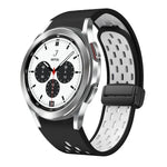 สายซิลิโคนพับแม่เหล็กสองสีพร้อมหัวเข็มขัดสีดำ สำหรับ Samsung Galaxy Watch 7 40 / 44มม., สำหรับ Samsung Galaxy Watch 5 40 / 44มม., สำหรับ Samsung Galaxy Watch 4 40 / 44มม., สำหรับ Samsung Galaxy Watch 4 Classic 42 / 46มม.