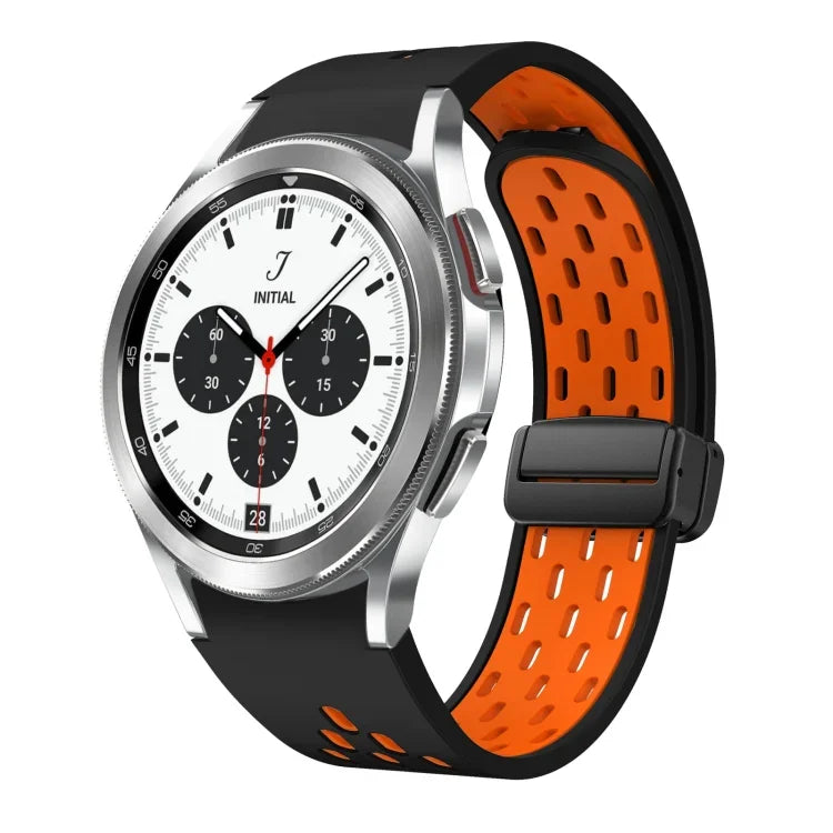 สายซิลิโคนพับแม่เหล็กสองสีพร้อมหัวเข็มขัดสีดำ สำหรับ Samsung Galaxy Watch 7 40 / 44มม., สำหรับ Samsung Galaxy Watch 5 40 / 44มม., สำหรับ Samsung Galaxy Watch 4 40 / 44มม., สำหรับ Samsung Galaxy Watch 4 Classic 42 / 46มม.