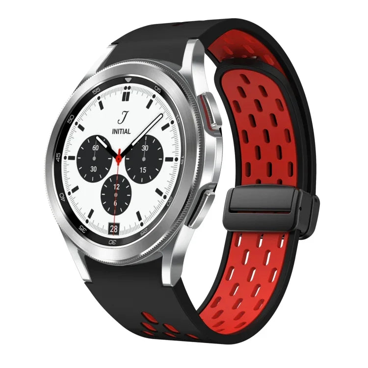 สายซิลิโคนพับแม่เหล็กสองสีพร้อมหัวเข็มขัดสีดำ สำหรับ Samsung Galaxy Watch 7 40 / 44มม., สำหรับ Samsung Galaxy Watch 5 40 / 44มม., สำหรับ Samsung Galaxy Watch 4 40 / 44มม., สำหรับ Samsung Galaxy Watch 4 Classic 42 / 46มม.