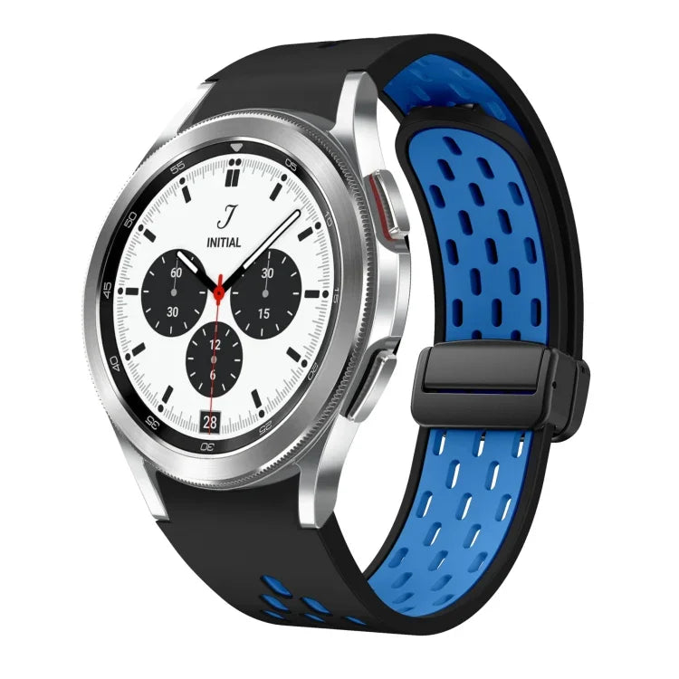 สายซิลิโคนพับแม่เหล็กสองสีพร้อมหัวเข็มขัดสีดำ สำหรับ Samsung Galaxy Watch 7 40 / 44มม., สำหรับ Samsung Galaxy Watch 5 40 / 44มม., สำหรับ Samsung Galaxy Watch 4 40 / 44มม., สำหรับ Samsung Galaxy Watch 4 Classic 42 / 46มม.