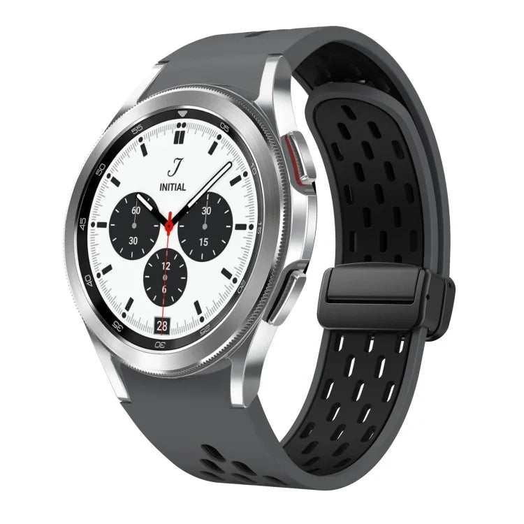 สายซิลิโคนพับแม่เหล็กสองสีพร้อมหัวเข็มขัดสีดำ สำหรับ Samsung Galaxy Watch 7 40 / 44มม., สำหรับ Samsung Galaxy Watch 5 40 / 44มม., สำหรับ Samsung Galaxy Watch 4 40 / 44มม., สำหรับ Samsung Galaxy Watch 4 Classic 42 / 46มม.