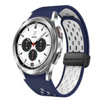 สายซิลิโคนพับแม่เหล็กสองสีพร้อมหัวเข็มขัดสีดำ สำหรับ Samsung Galaxy Watch 7 40 / 44มม., สำหรับ Samsung Galaxy Watch 5 40 / 44มม., สำหรับ Samsung Galaxy Watch 4 40 / 44มม., สำหรับ Samsung Galaxy Watch 4 Classic 42 / 46มม.