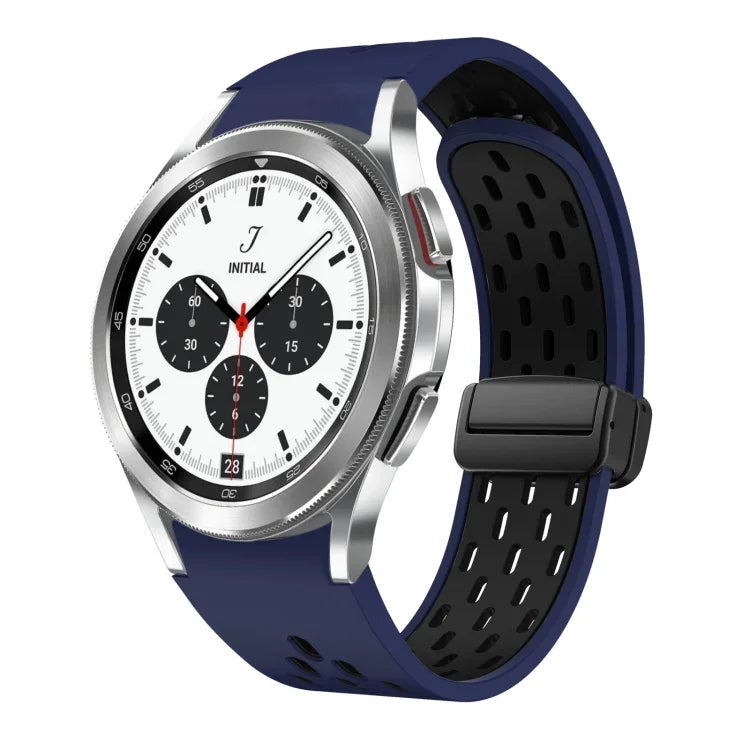 สายซิลิโคนพับแม่เหล็กสองสีพร้อมหัวเข็มขัดสีดำ สำหรับ Samsung Galaxy Watch 7 40 / 44มม., สำหรับ Samsung Galaxy Watch 5 40 / 44มม., สำหรับ Samsung Galaxy Watch 4 40 / 44มม., สำหรับ Samsung Galaxy Watch 4 Classic 42 / 46มม.