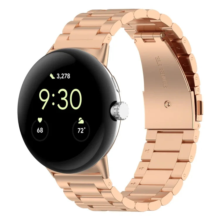สายรัดนาฬิกาโลหะสแตนเลสสตีลแบบลูกปัดสามเม็ด สำหรับ Google Pixel Watch 4 / Watch 3 ขนาด 45 มม. และ Google Pixel Watch 4 / 3 / 2 / 1 ขนาด 41 มม.