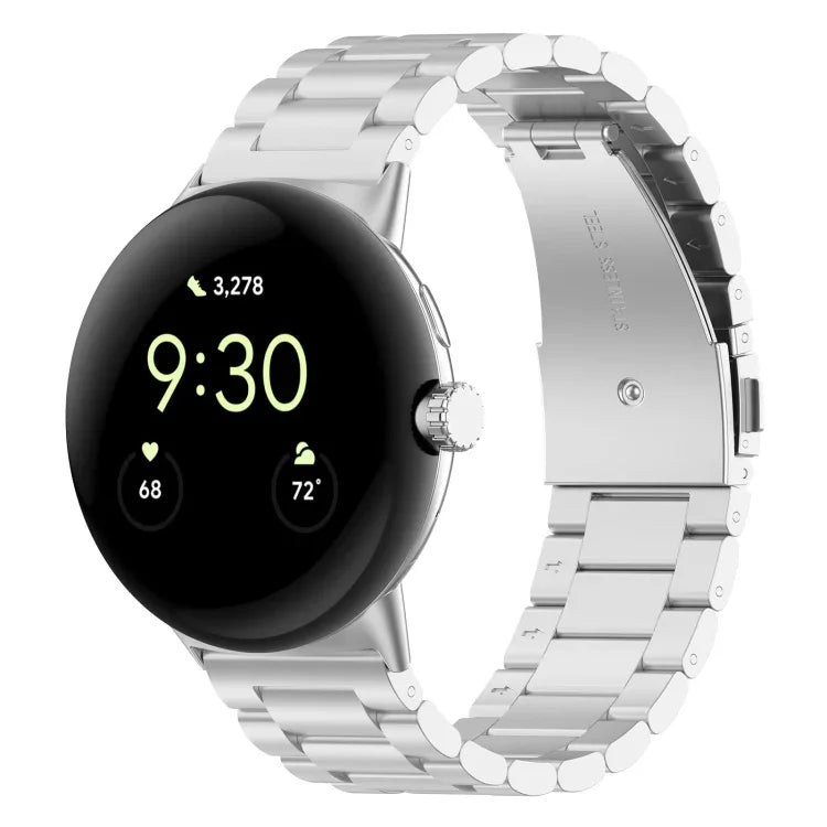 สายรัดนาฬิกาโลหะสแตนเลสสตีลแบบลูกปัดสามเม็ด สำหรับ Google Pixel Watch 4 / Watch 3 ขนาด 45 มม. และ Google Pixel Watch 4 / 3 / 2 / 1 ขนาด 41 มม.