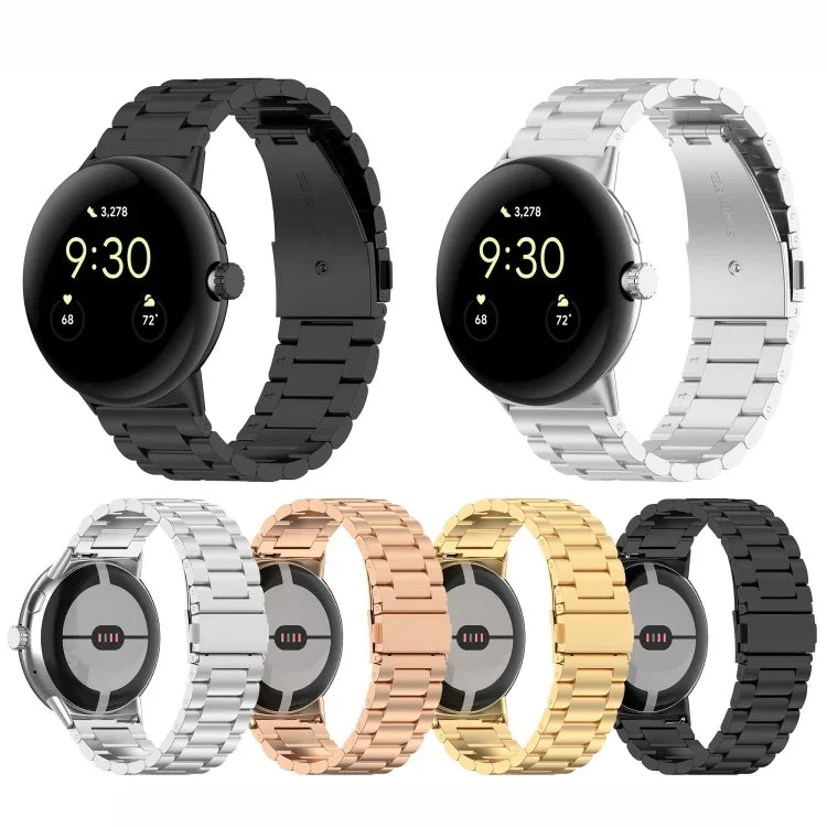 สายรัดนาฬิกาโลหะสแตนเลสสตีลแบบลูกปัดสามเม็ด สำหรับ Google Pixel Watch 4 / Watch 3 ขนาด 45 มม. และ Google Pixel Watch 4 / 3 / 2 / 1 ขนาด 41 มม.