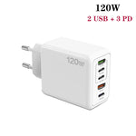 ที่ชาร์จพอร์ตคู่ 120W 3 PD Type-C และ USB สำหรับโทรศัพท์มือถือ ปลั๊ก EU, ปลั๊ก EU