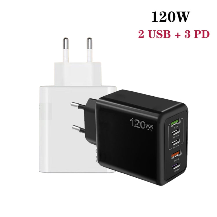 ที่ชาร์จพอร์ตคู่ 120W 3 PD Type-C และ USB สำหรับโทรศัพท์มือถือ ปลั๊ก EU, ปลั๊ก EU