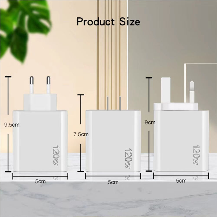 ที่ชาร์จพอร์ตคู่ 120W 3 PD Type-C และ USB สำหรับโทรศัพท์มือถือ ปลั๊ก EU, ปลั๊ก EU