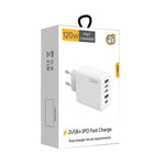 ที่ชาร์จพอร์ตคู่ 120W 3 PD Type-C และ USB สำหรับโทรศัพท์มือถือ ปลั๊ก EU, ปลั๊ก EU